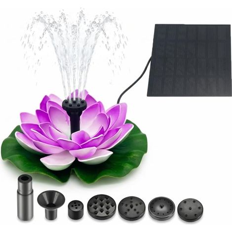 Fontaine solaire lotus violet – 6 buses interchangeables (brume douce, jets ciblés) – Panneau solaire 11×11 cm – ABS étanche durable –   Pour bacs à oiseaux, étangs, piscines, aquarium (1/4)