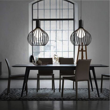 Lámpara Colgante 2 Piezas, Vintage Lámpara de Techo con Ø20cm Jaula de Metal Interior, Industrial Estilo Iluminación Decorativo E27 Art para Cocina Sala Comedor Dormitorio (Negro)