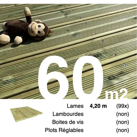 Planches de terrasse Pin autoclave Vert pour 60 m² • Longueur 4,2 m • Livraison gratuite
