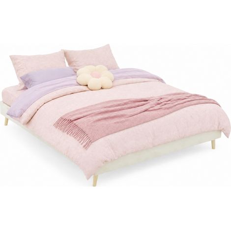 Struttura letto 160x200 cm beige in velluto olandese, stile moderno, senza testiera - CHICFURN (1/5)