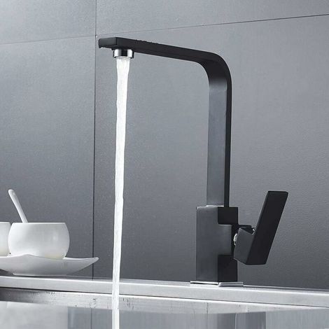 Mitigeur de cuisine Robinet de cuisine carré avec bec haut Mitigeur pour évier de cuisine Laiton (noir) (1/5)