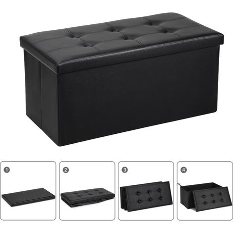 SWANEW Sgabello 76cmx38cmx38cm Panca pieghevole Storage Chest Footstool Repose Feet Sofa Ottoman con Rangemen Chest Nero (1/5)