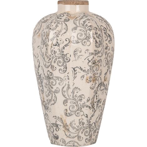 Vase céramique beige gris 21x21x35cm