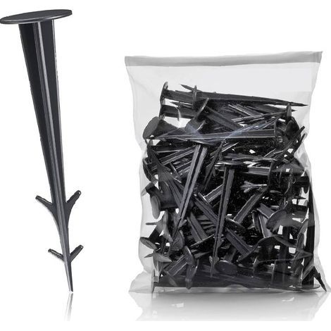 Lot de 100 piquets de sol en plastique noir de 12 cm, résistants aux UV, clous de sol en plastique pour serre (1/5)