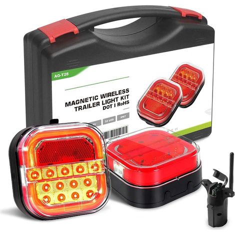 Nouveau kit de feux de remorque LED sans fil, magnétiques, rechargeables et étanches, avec fixation par ventouse (feux arrière) (1/5)