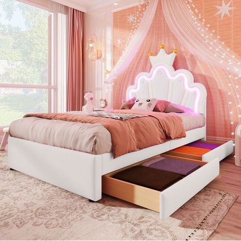 Letto Imbottito 90x200 cm con Testiera Regolabile e Due Cassetti Contenitore (1/5)