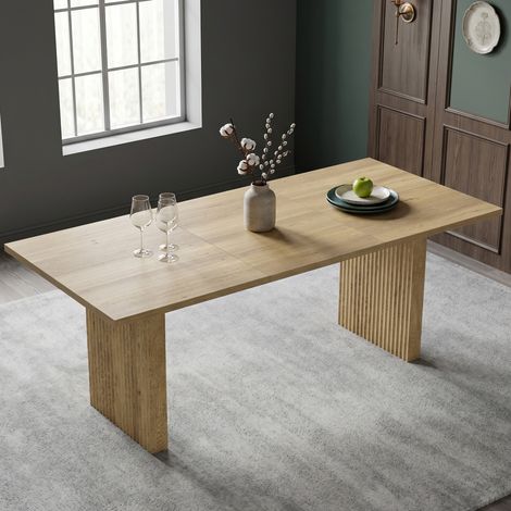 Tavolo allungabile rettangolare in MDF colore rovere 140-200x90 cm per 6-8 persone (1/5)