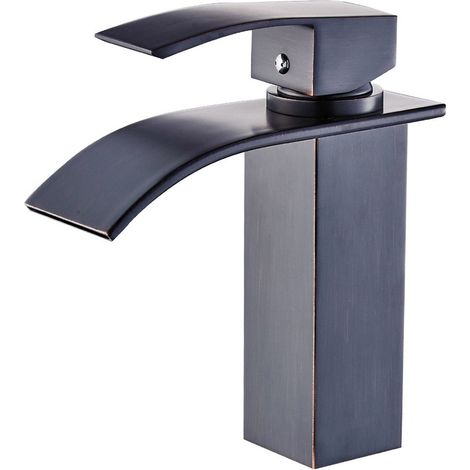 TIBRE Robinet mitigeur bec plat en cascade noir brossé - salle de bain (1/5)