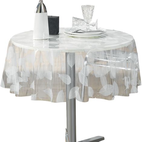 Runder transparenter Tischdecken FEUILLE WHITE, Ø 140 cm, Blattmotiv (1/3)