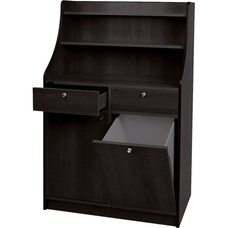 Meuble de service avec 2 tiroirs, 1 trémie, 1 porte et dosseret à console - couleur noir 950x490x1440 mm - VIRTUS