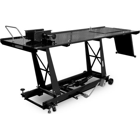 Bituxx Motorrad Hebebühne Motorradheber Motorradbühne Lift Hydraulisch mit Fußpumpe, 460 kg Belastbar, Werkstattbühne mit Radsicherung, Serviceklappe & Auffahrrampe Schwarz