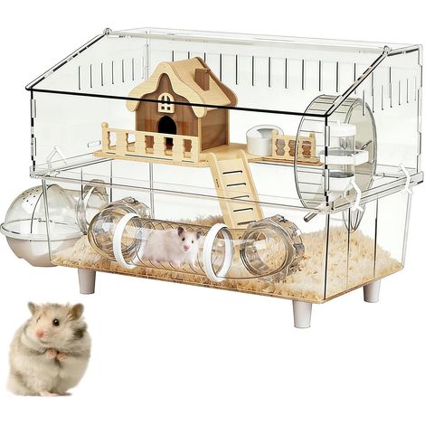 Cage pour hamster syrien, habitat à 2 couches en acrylique transparent, enclos pour hamster, observation intérieure, extérieur, maison, animalerie, cour de jeu (1/5)