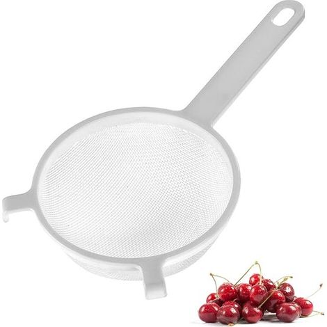 Setaccio da cucina in plastica con rete in nylon e foro per appenderlo, ideale per scolare, filtrare e lavare verdura, frutta e insalata. Senza BPA, Ø 15 cm. (1/5)