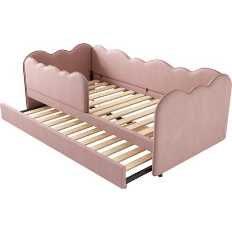 Divano letto 90x190 cm con letto estraibile, velluto rosa, senza materasso (1/5)