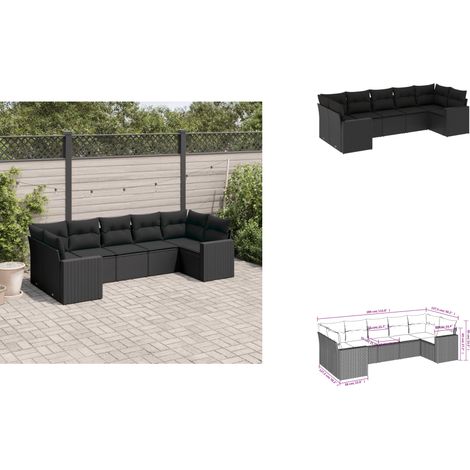 7-tlg. Garten-Sofagarnitur mit Kissen Schwarz Poly Rattan - Gartensofas - Outdoor Möbel - Gartenmöbelset - Lounge Set - Rattan Sofa (1/3)