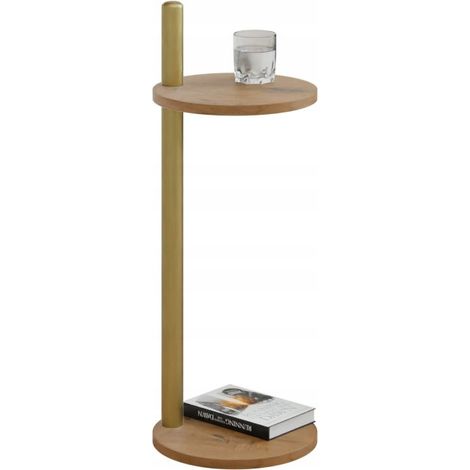 Table d'appoint ronde moderne avec étagère 30x30x80 cm, métal doré (1/5)