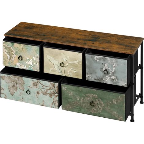 Commode de rangement à 5 tiroirs multicolore, meuble industriel compact avec plateau 100 cm, structure métal et MDF, pour chambre et entrée - CHICFURN (1/5)