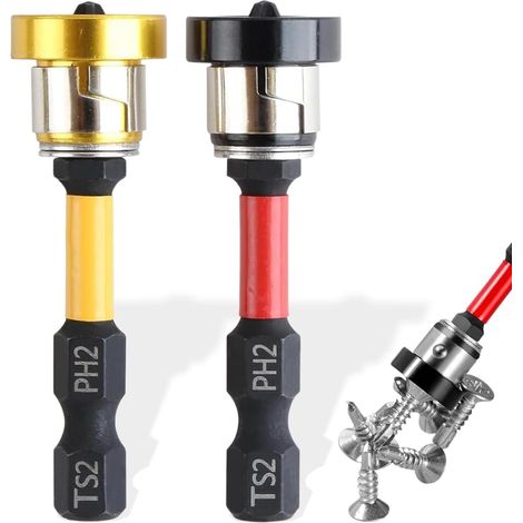 2 Pièces Embouts PH2 Magnétiques 1/4" Embout Visseuse Aimanté pour Placo Embout Tournevis à Positionnement pour Plâtre et Cloisons Sèches (50mm) (1/5)