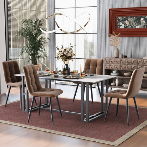 Set da 4 sedie da pranzo imbottite in velluto marrone con schienale, gambe in metallo e seduta confortevole, facili da montare, portata 150 kg CHICFURN (1/5)
