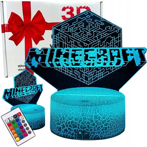 Minecraft Creeper Kinder-Schreibtischlampe mit 16 3D-LEDs + Fernbedienung