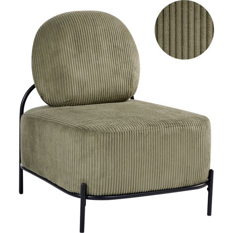 Sillón decorativo tapizado en pana estructura de metal estilo retro salón verde Lunde (1/5)
