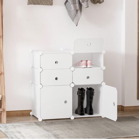 Scarpiera modulare con 6 scomparti, plastica e acciaio, bianco, 75 x 37 x 73 cm (1/5)