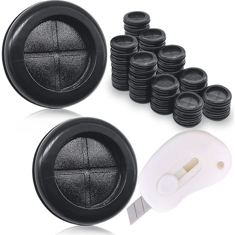 Pasacables ecológicos (30 unidades, en una bolsa): protectores de cable de goma negros, de doble cara y con forma de pagoda + 1 cuchillo de manualidades. (1/3)