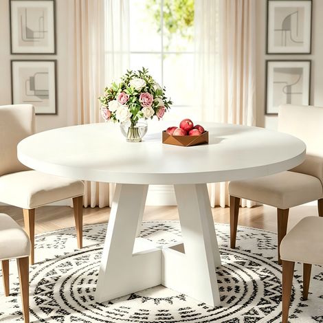 Ronde Table à Manger Industriel pour 6 Personnes - Finmind - 120 x 120 x 75 cm - Table de Salle à Manger round - Blanc