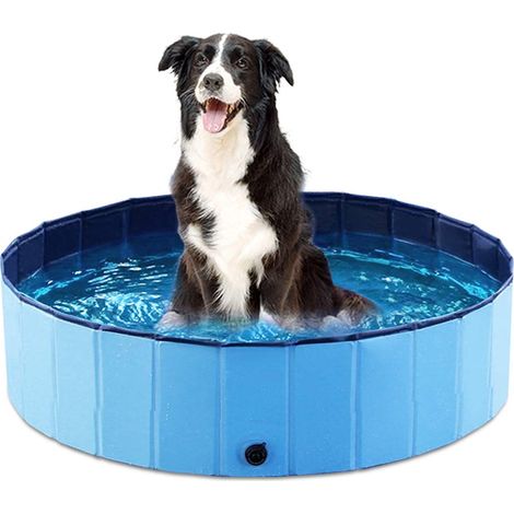 Baignoire/pataugeoire pliable pour animaux — Convient aux chiots et aux enfants (32 pouces, bleu) (1/5)