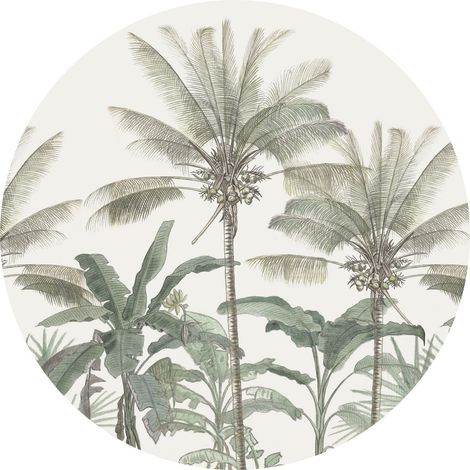 Papier peint panoramique rond adhésif palmiers Ø 70 cm – Vinyle écologique – Installation facile sans colle – Pour chambre ou salon – Estahome (1/5)