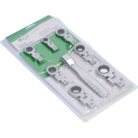 Adaptateur de Clé à Cliquet avec 7 Têtes de Clé à Cliquet Tête Flexible à 180° en Acier au Chrome Vanadium Kit D'outils pour L'entretien 8 Mm 10 Mm 12 Mm 13 Mm 14 Mm 17 Mm 19 Mm (1/5)