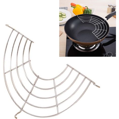 Étagère de Wok, Casserole de Poêle à Frire de Wok de Cuisine Étagères en Acier Inoxydable Support de Refroidissement des Aliments (1/5)