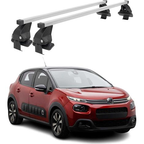 OMAC Dachträger Querträger Stahl für Citroen C3 2016-2024 – Abschließbar – City-Crash-getestet – DIN 75302:2019 – ISO/PAS 11154:2006 – Max. 50 kg Silber (1/5)