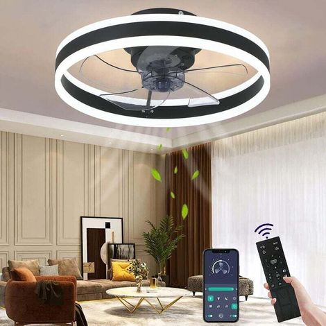 Deckenventilator mit Licht, leise, moderne LED-Beleuchtung mit Fernbedienung, Timer, Deckenleuchte, Ventilator für Wohnzimmer, Esszimmer (Farbe: Schwarz, Größe: 50 cm)