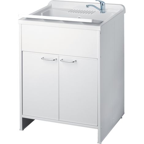 Negrari – Meuble de buanderie 60x60 cm – 2 portes avec planche – PVC hydrofuge – Cuve en polypropylène résistante aux acides – Pour espaces réduits (1/8)