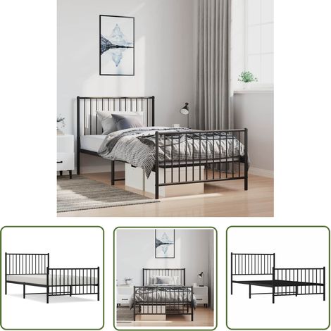 The Living Store Cadre de lit métal sans matelas et pied de lit noir 100x200 cm - Cadre De Lit - Lit Double - Lit Metal - Literie - Meuble Chambre (1/5)