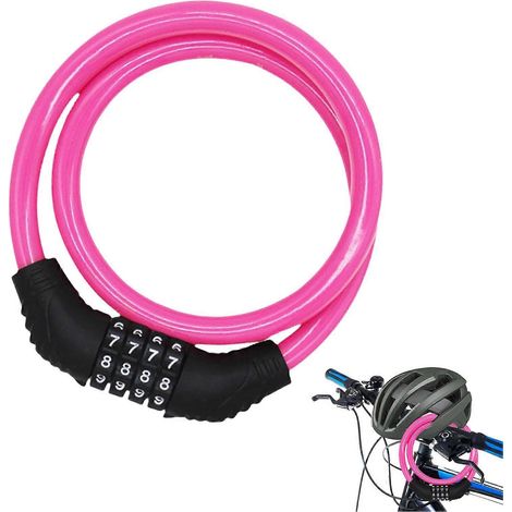 Antivol de vélo robuste à chaîne rose, code à 4 chiffres, idéal pour les trajets quotidiens. (1/4)