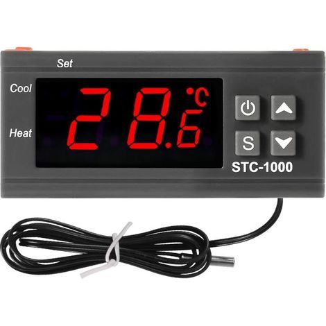 Contrôleur de température numérique STC-1000 AC 10 A 110-220 V Contrôleur de température numérique à LED Thermostat Celsius Chauffage/Refroidissement 2 sorties relais avec sonde de capteur NTC (1/5)
