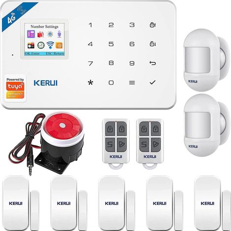 W184 Alarme Maison sans Fil Intelligent 2.4G WiFi/GSM Kit Système d'Alarme connectée 1 Alarme avec sirène,5 Détecteur de Ouverture Porte Fenêtre,2 Télécommandes,2 capteur de Mouvement,Tuya APP (1/5)