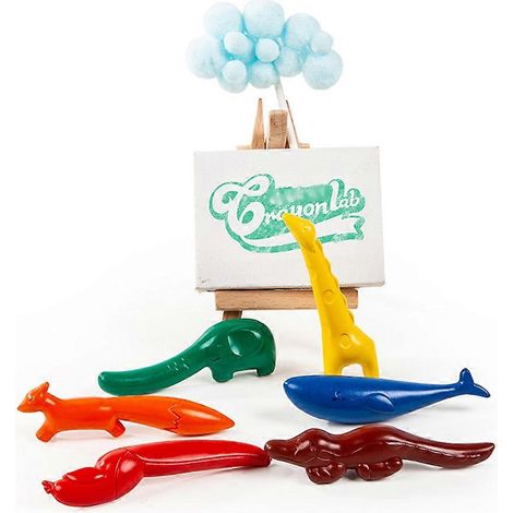 Lot de 6 crayons de cire éducatifs en forme d'animaux, 6 couleurs, pinceaux inclus. (1/5)
