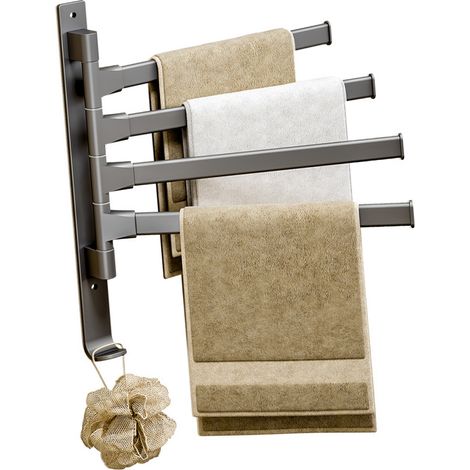 Porte-serviettes pivotant à 4 bras en aluminium spatial épais, rotation à 180 degrés, pour salle de bain, maison ou hôtel. (1/5)