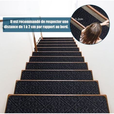 Set mit 15 rutschfesten Treppenstufenmatten 20 x 76 cm/Schutzmatten mit Aufklebern, Sicherheit für Kinder, Senioren und Haustiere mit wiederverwendbarem Klebstoff (Grau) (1/5)
