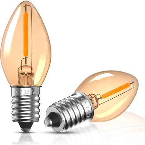 Lot de 2 Ampoule Veilleuse LED E14, Ampoules Bougie E14 Chaude Vintage Ambre Ampoules Decoratives C7, Ultra Blanc Chaud 2200K (1/4)
