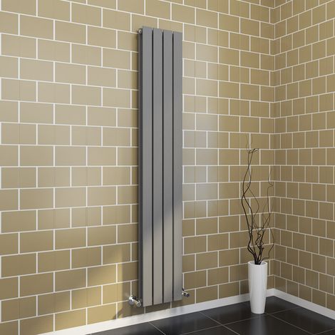 ELEGANT Anthracite Steel Radiator 1800x304mm Vertical Double Flat Panel + Angled Radiator Valves (1/5)