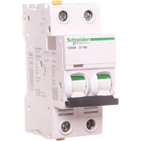 Disyuntor 2P D 16A 6kA CA iC60N-D16-2 Acti9 A9F05216