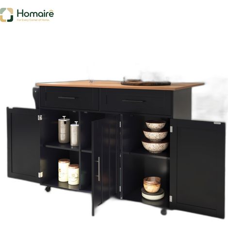 Desserte de cuisine noir avec rangement en mdf 129 x 46 x 91,5 cm HOMAIRE (1/5)