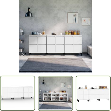 The Living Store Sideboards 3 Stk. Weiß 60x35x70 cm Holzwerkstoff - Sideboard - Wohnzimmermöbel - Holzmöbel - Weißer Schrank - Regal (1/5)