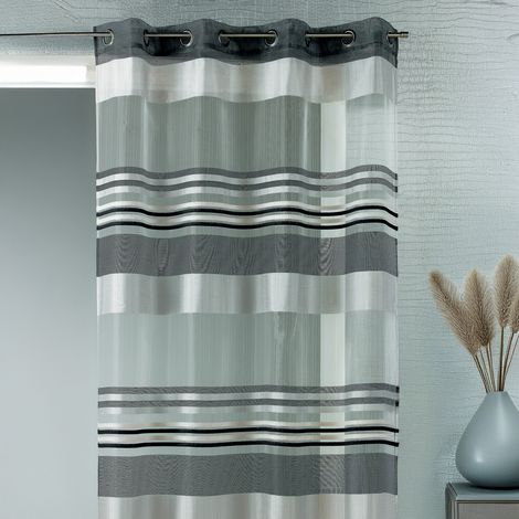 Voilage organza rayures horizontales tissées Noir 140x240 cm