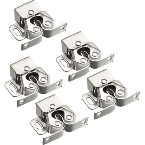 Lot de 5 verrous bille double galet – Pour porte armoire – Matériel argenté – Sécurité meuble (1/4)