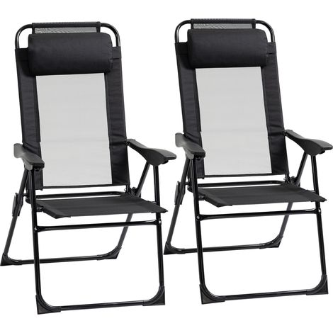Lot de 2 chaises de jardin pliantes avec dossier et accoudoirs réglables, charge max. 120 kg, pour jardin et balcon (1/5)